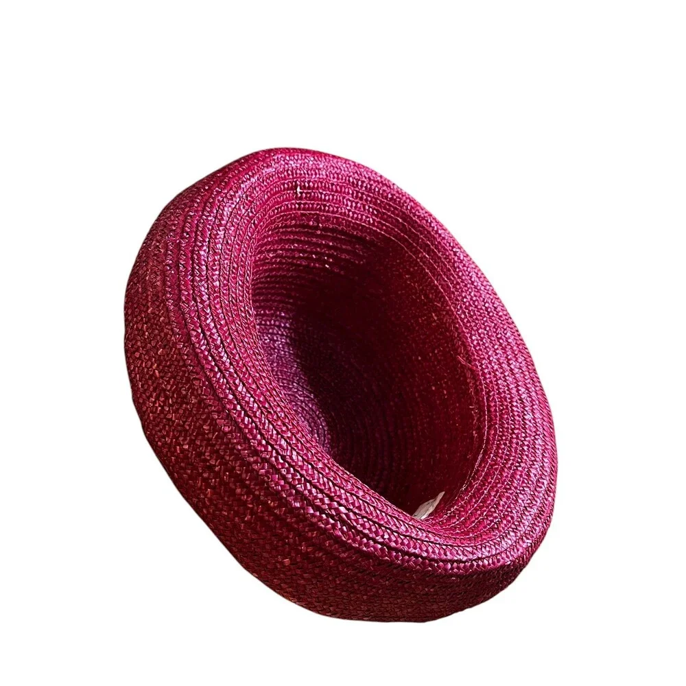 VTG Laura Ashley Italy Cloche Summer Rolled Brim 90s Red Pink Raffia Straw Hat